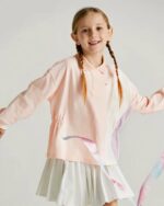 Polo décontracté rose pastel à manches longues pour fille 5-10 ans