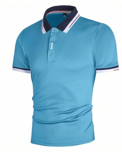 Polo bleu clair avec un col bleu marine