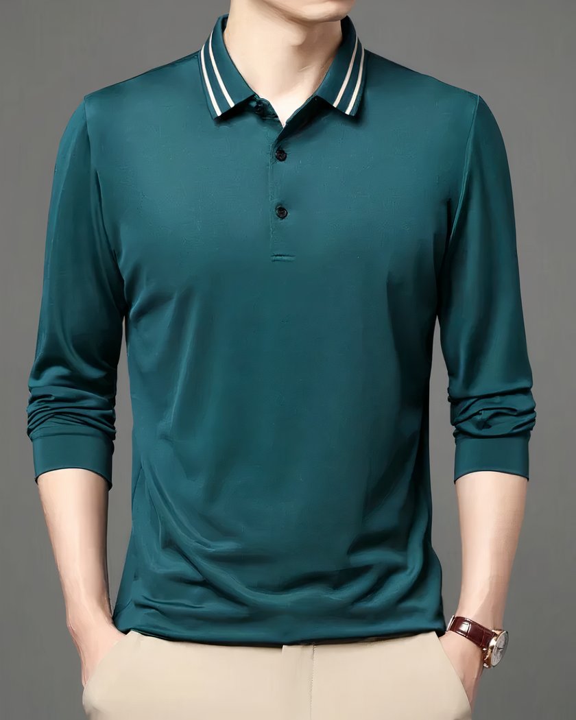Polo A Col Raye Et Manches Longues Pour Homme Vert Xxxl