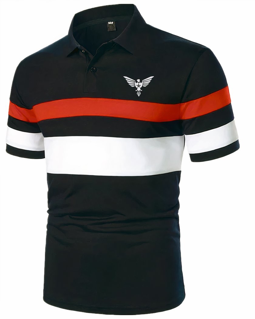 Polo A Manches Courtes Et Rayures Horizontales Pour Homme Noir Xxl