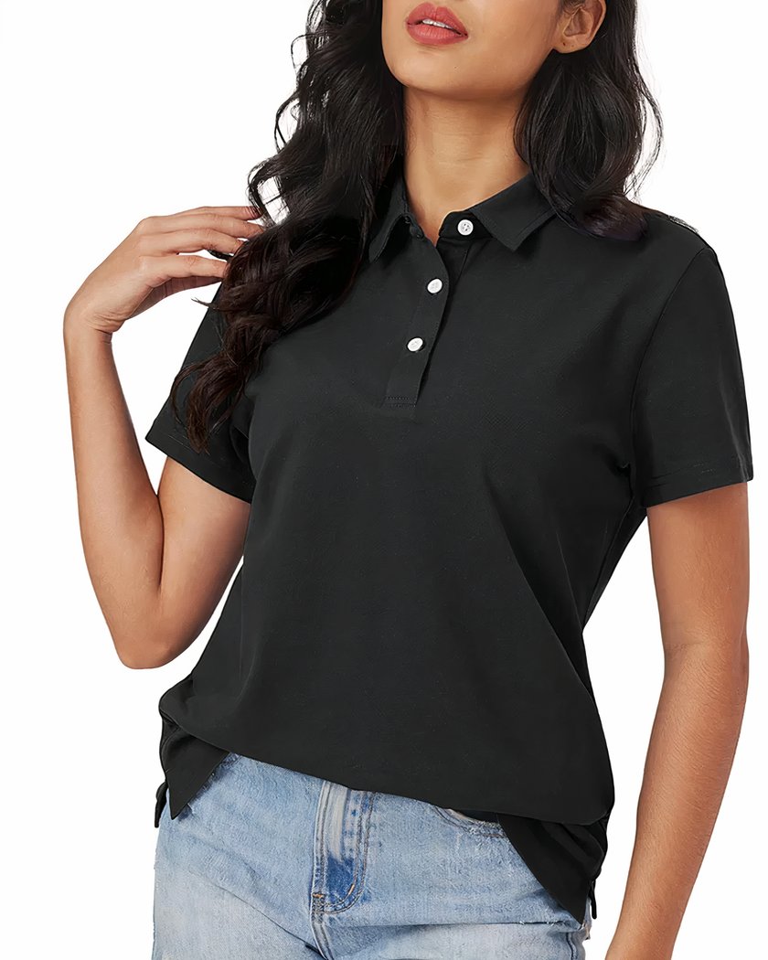Polo A Manches Courtes Pour Femme Classique Noir M