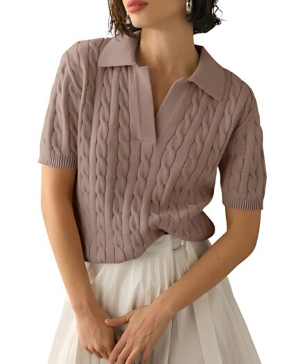 Polo à manches courtes pour femme en tricot torsadé
