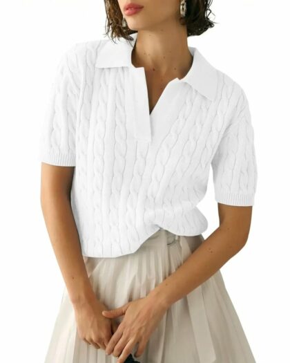 Polo à manches courtes pour femme en tricot torsadé