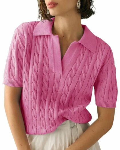 Polo à manches courtes pour femme en tricot torsadé