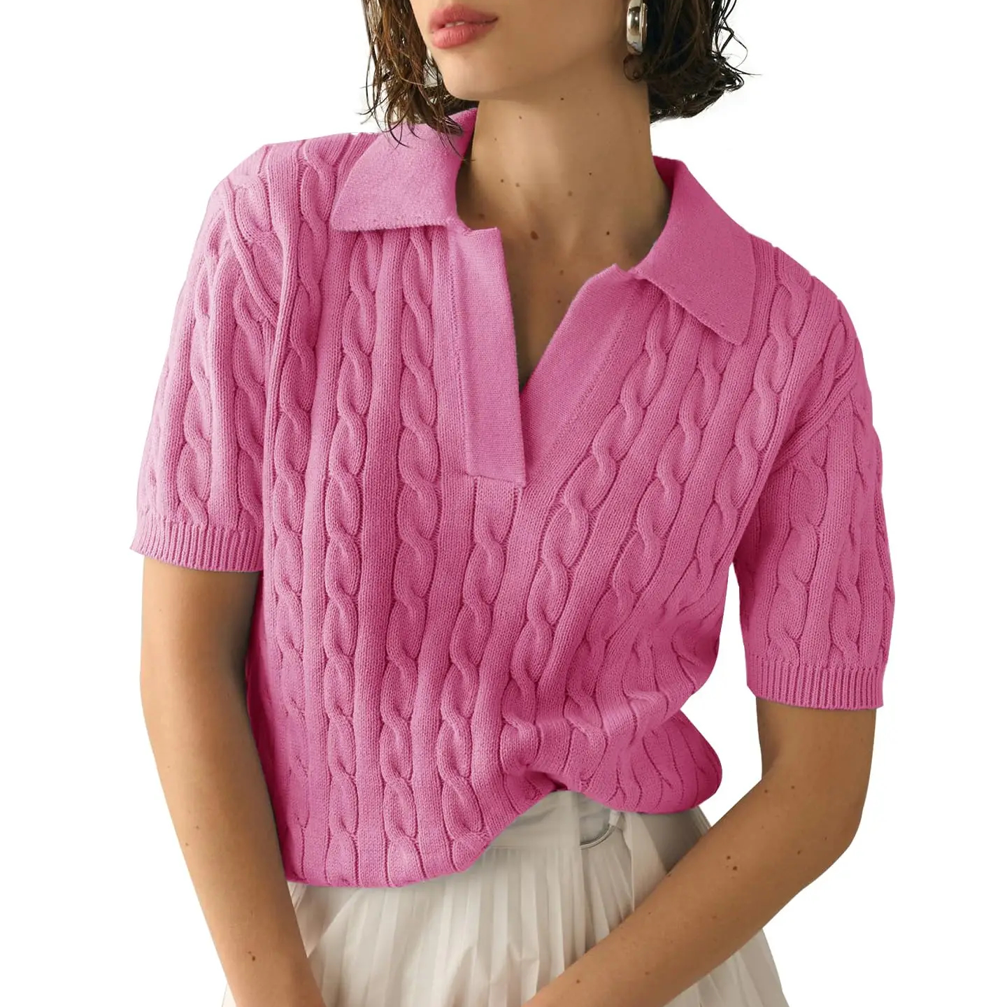 Polo A Manches Courtes Pour Femme En Tricot Torsade