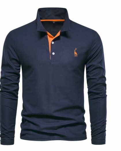 Polo à manches longues et girafe brodée pour homme