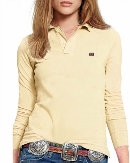 Polo à manches longues pour femme, 100% coton