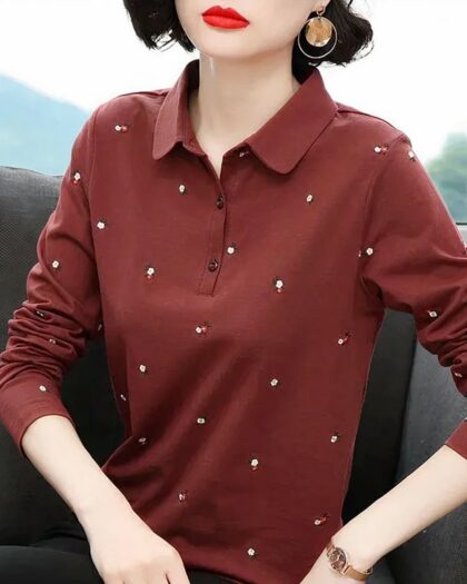 Polo à manches longues pour femme, brodé