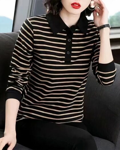 Polo à manches longues rayé  pour femme