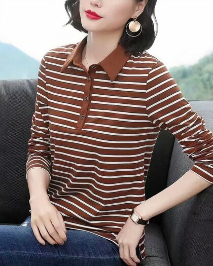 Polo à manches longues rayé  pour femme