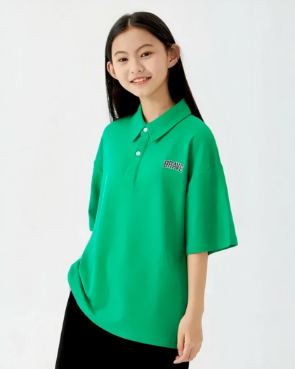 Polo à manches mi-longues en coton pour fille 7-11 ans