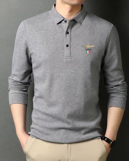 Polo brodé à manches longues pour homme