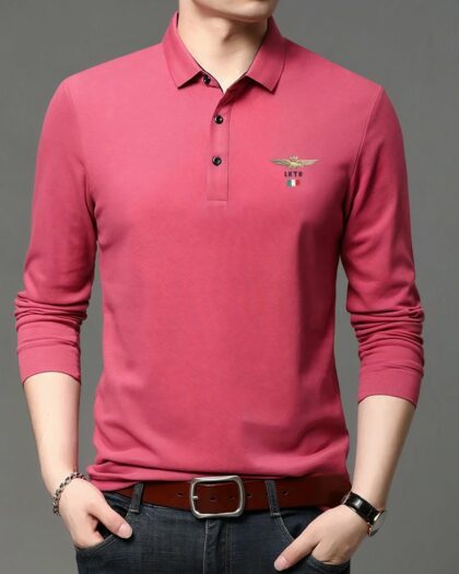 Polo brodé à manches longues pour homme