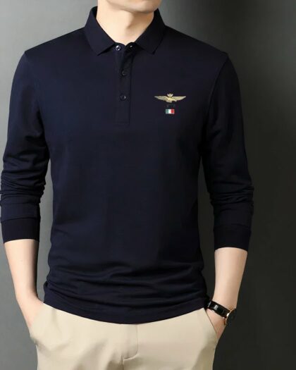 Polo brodé à manches longues pour homme