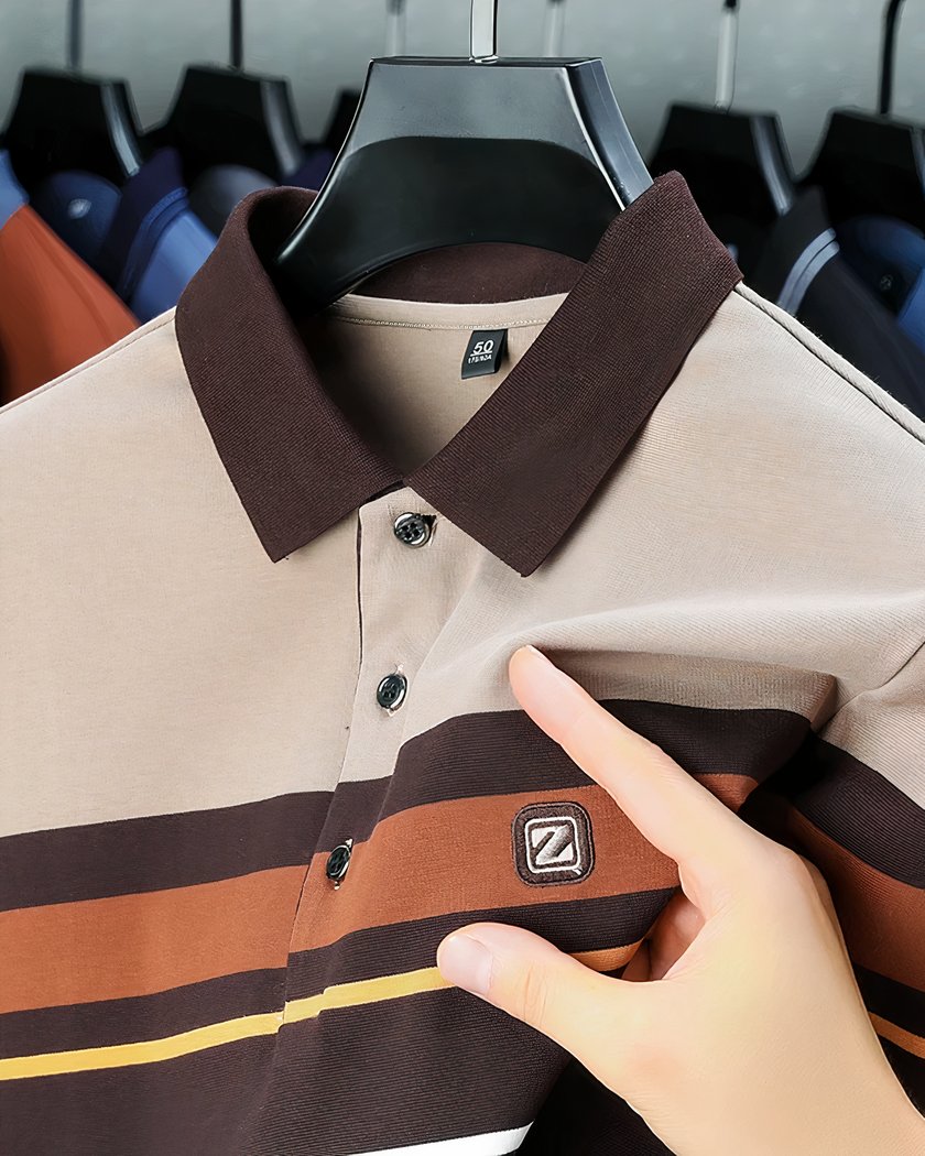 Polo Brode A Rayures Pour Homme Marron Xxl