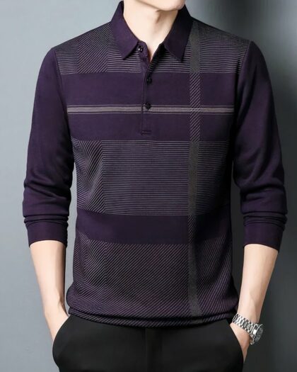 Polo chic à carreaux et manches longues pour homme