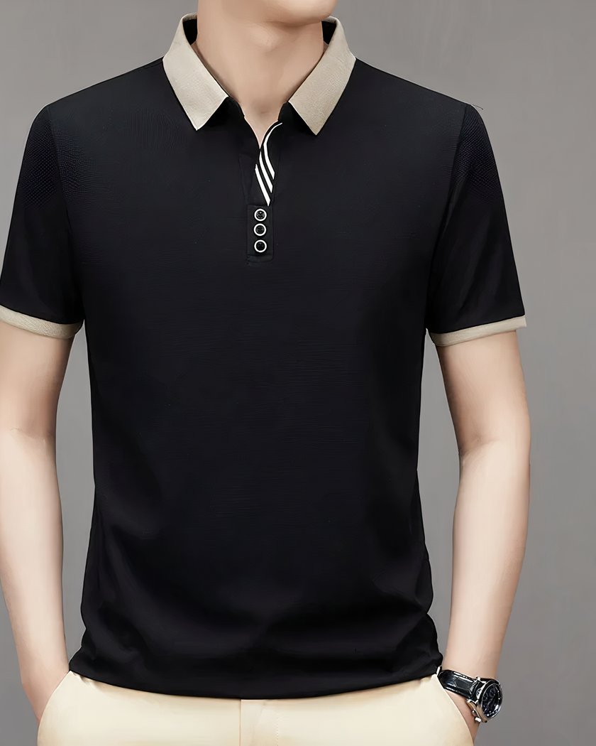 Polo Chic A Col Colore Et Manches Courtes Noir Xxl