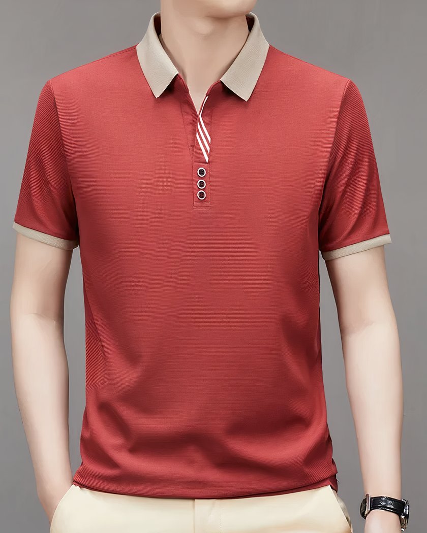 Polo Chic A Col Colore Et Manches Courtes Rouge L