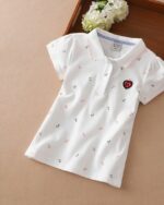 Polo d'été blanc à manches courtes imprimé pour fille 4-12 ans