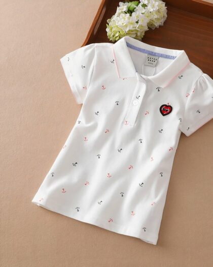 Polo d'été blanc à manches courtes imprimé pour fille 4-12 ans