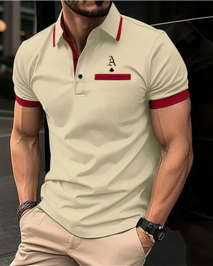 Polo de golf à ornements rouges pour homme