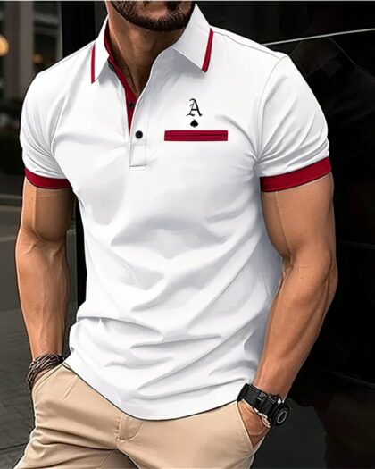 Polo de golf à ornements rouges pour homme