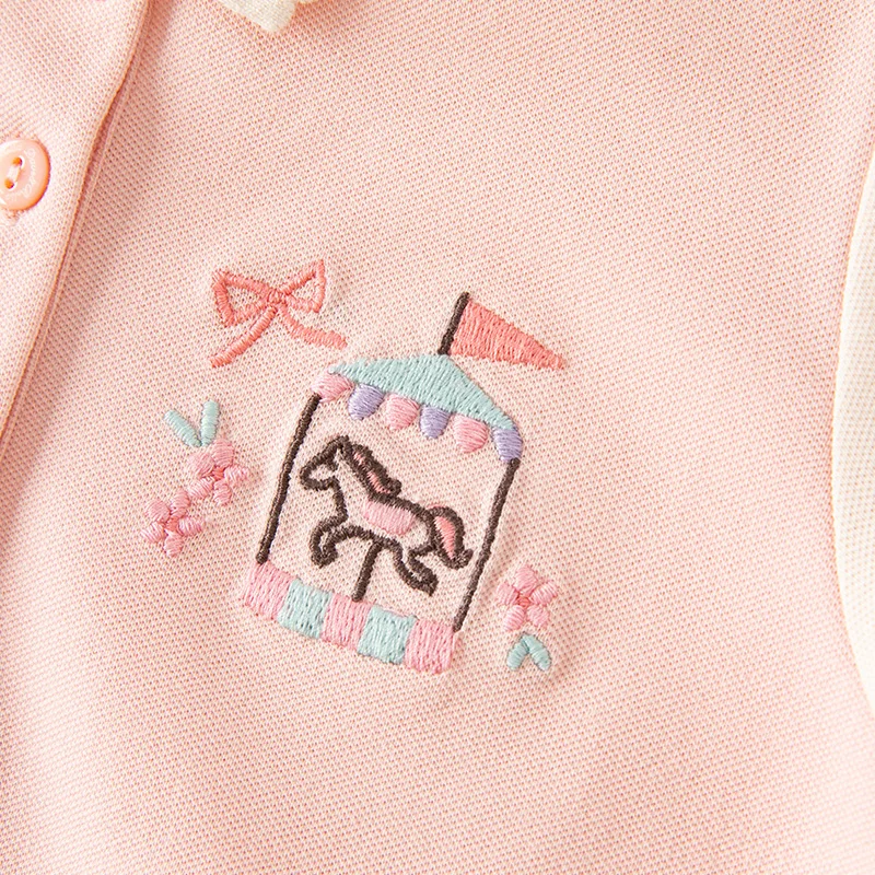 Polo Decontracte Rose Et Blanc Manches Longues Pour Petite Fille 4