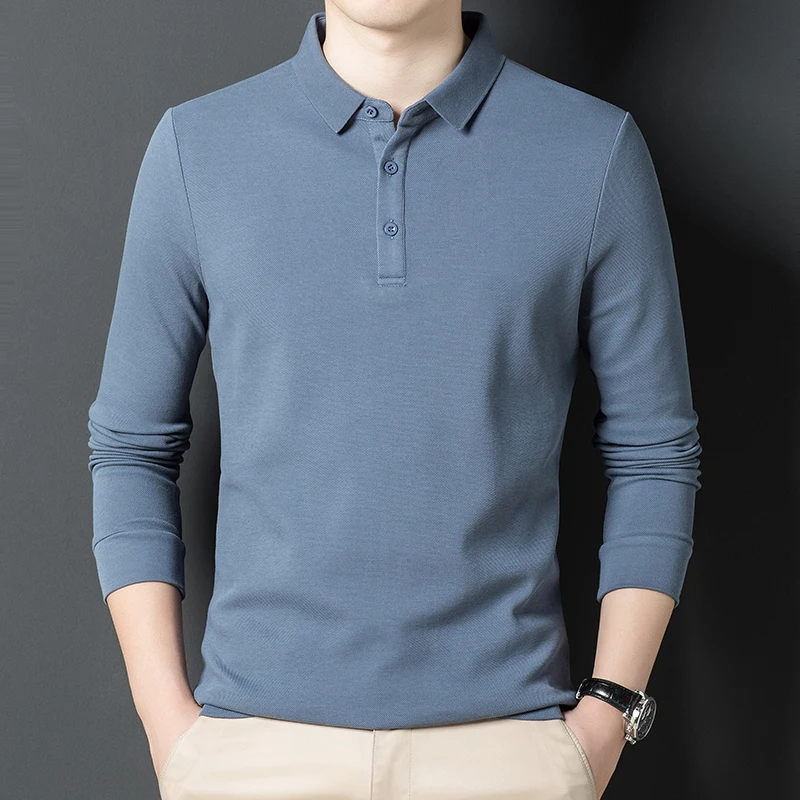 Polo En Coton Uni A Manches Longues Pour Homme 12