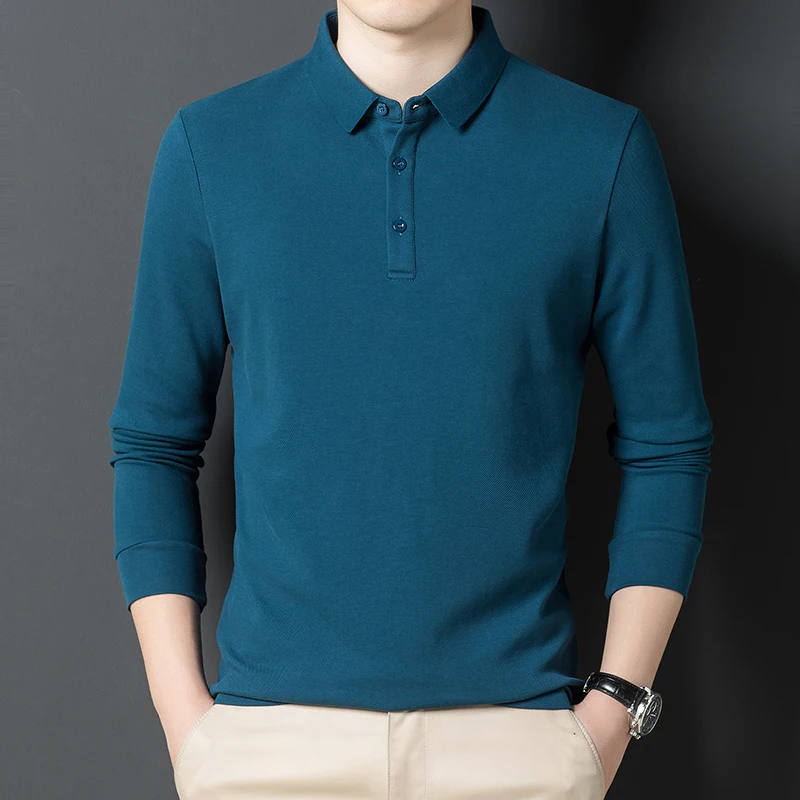 Polo En Coton Uni A Manches Longues Pour Homme 13