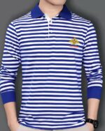 Polo marinière manches longues brodé porté par un homme