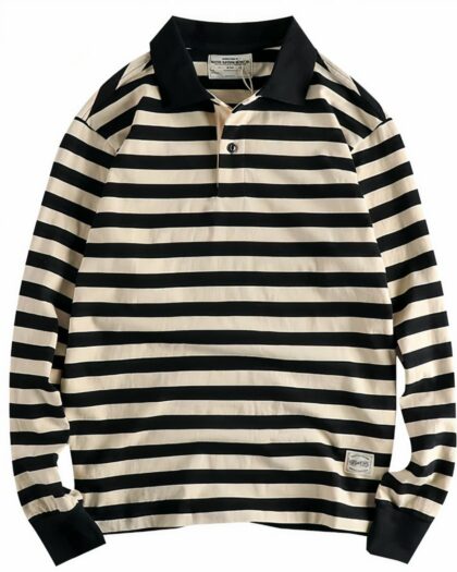 Polo marinière rétro à manches longues pour homme