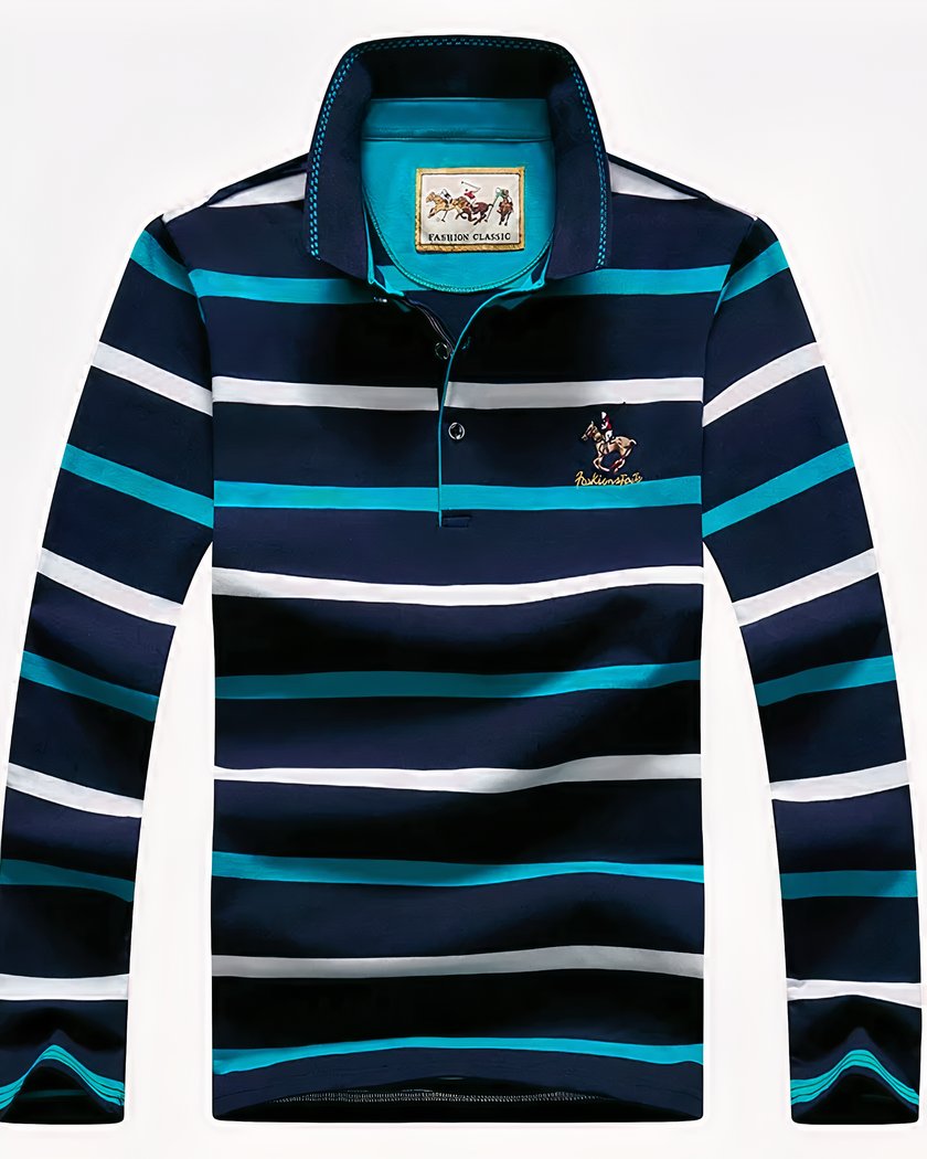Polo Raye A Manches Longues Pour Homme Bleu Xxxl