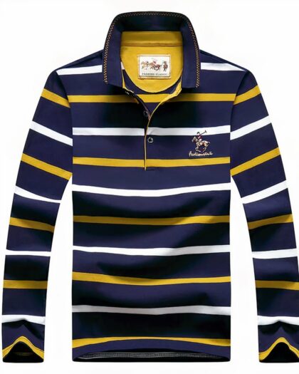 Polo rayé à manches longues pour homme