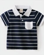 Polo rayé marin en coton à manches courtes mixte