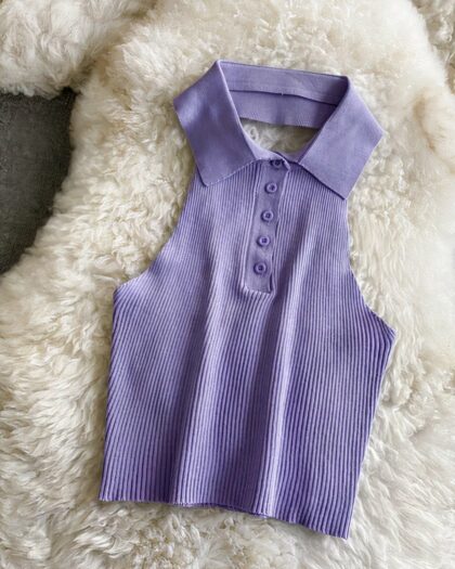 Polo sans manches dos nu côtelé pour femme