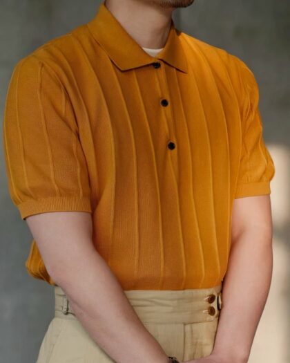 Polo vintage en tricot à côte pour homme