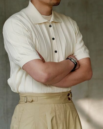 Polo vintage en tricot à côte pour homme