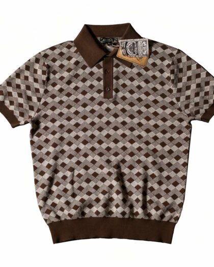 Polo vintage pour homme marron à motifs manches courtes