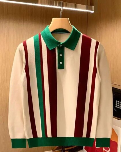 Polo vintage rayé à manches longues pour homme