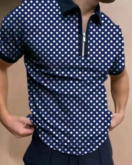 Polo zippé homme à pois