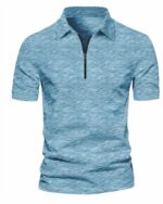 Polo zippé homme effet chiné bleu