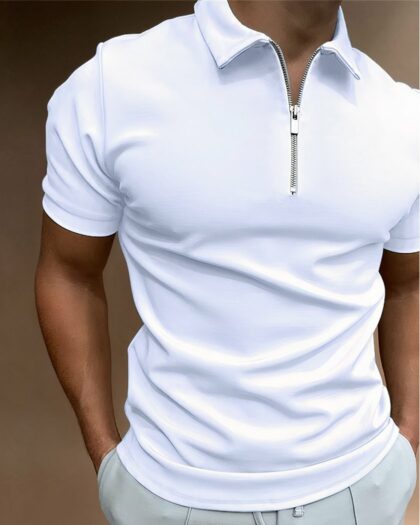 Polo zippé homme uni