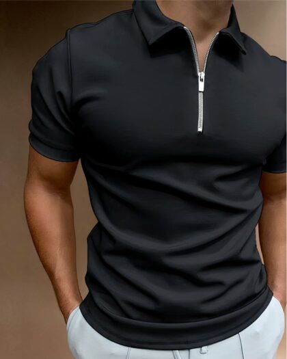 Polo zippé homme uni