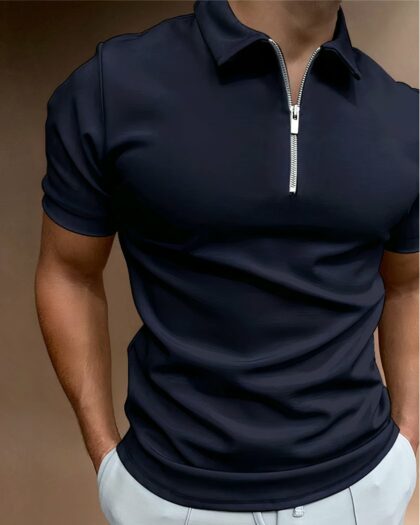 Polo zippé homme uni