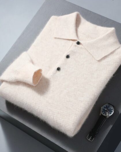 Pull polo en cachemire de vison pour homme
