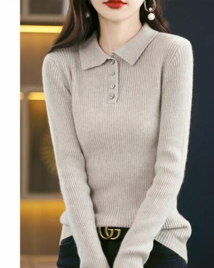 Pull polo pour femme en laine mélangée