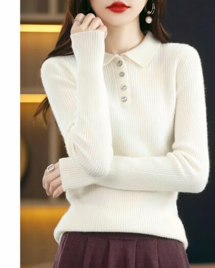 Pull polo pour femme en laine mélangée