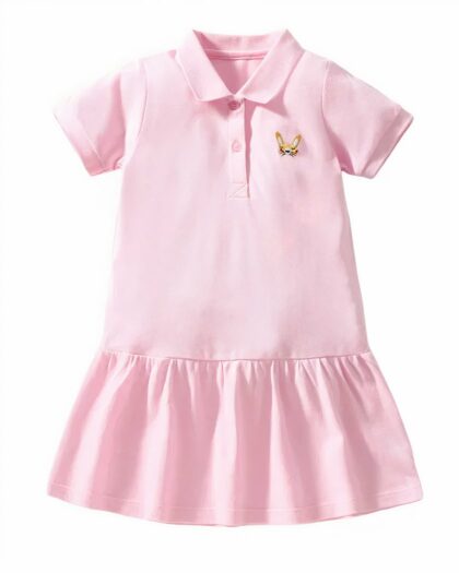 Robe polo d'été en coton rose pour fille