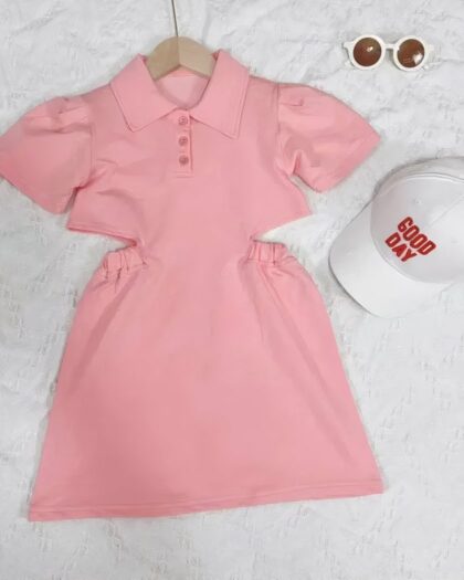 Robe polo d'été rose détails lolita pour fille