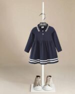 Robe polo manches longues en coton bleu marine pour fille